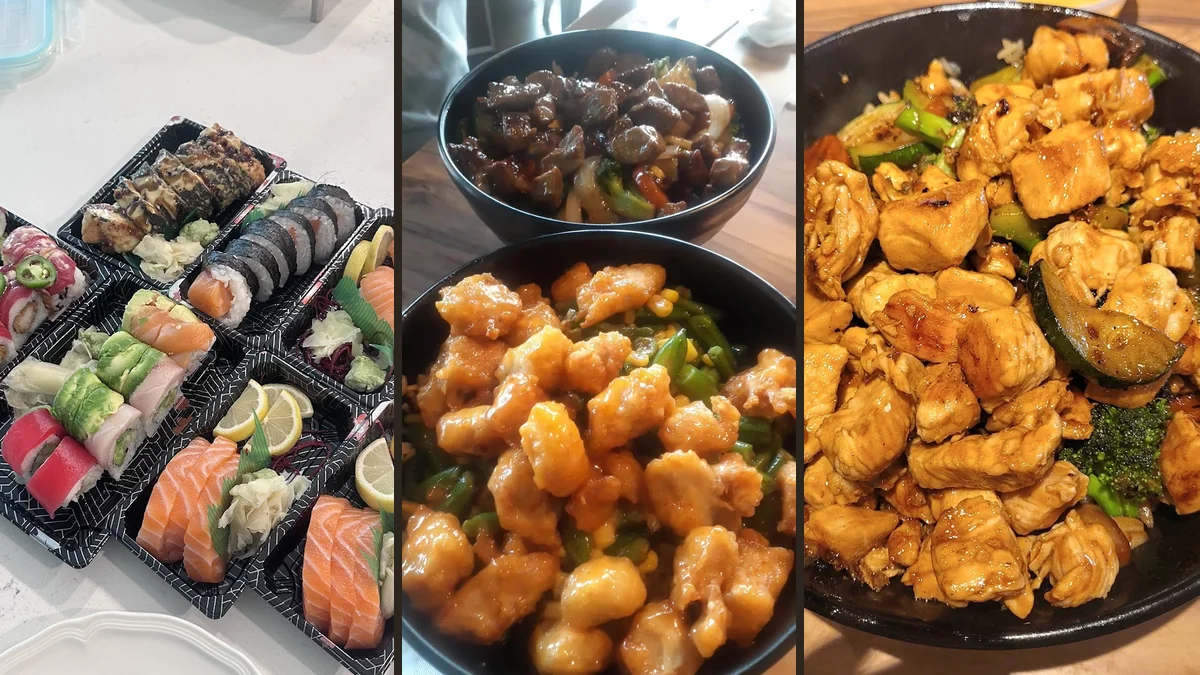 Japanese dishes arranged on a table.