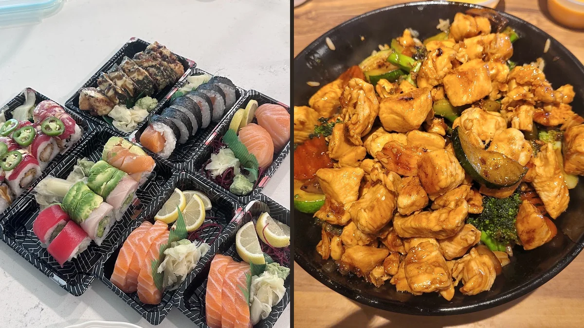 Japanese dishes arranged on a table.
